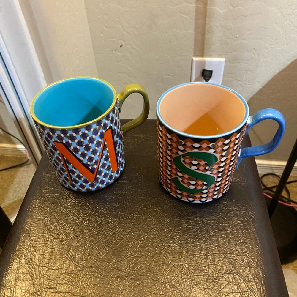 Brand New Anthropologie Blue and Orange Patterned Mugs Mothers Day Gift